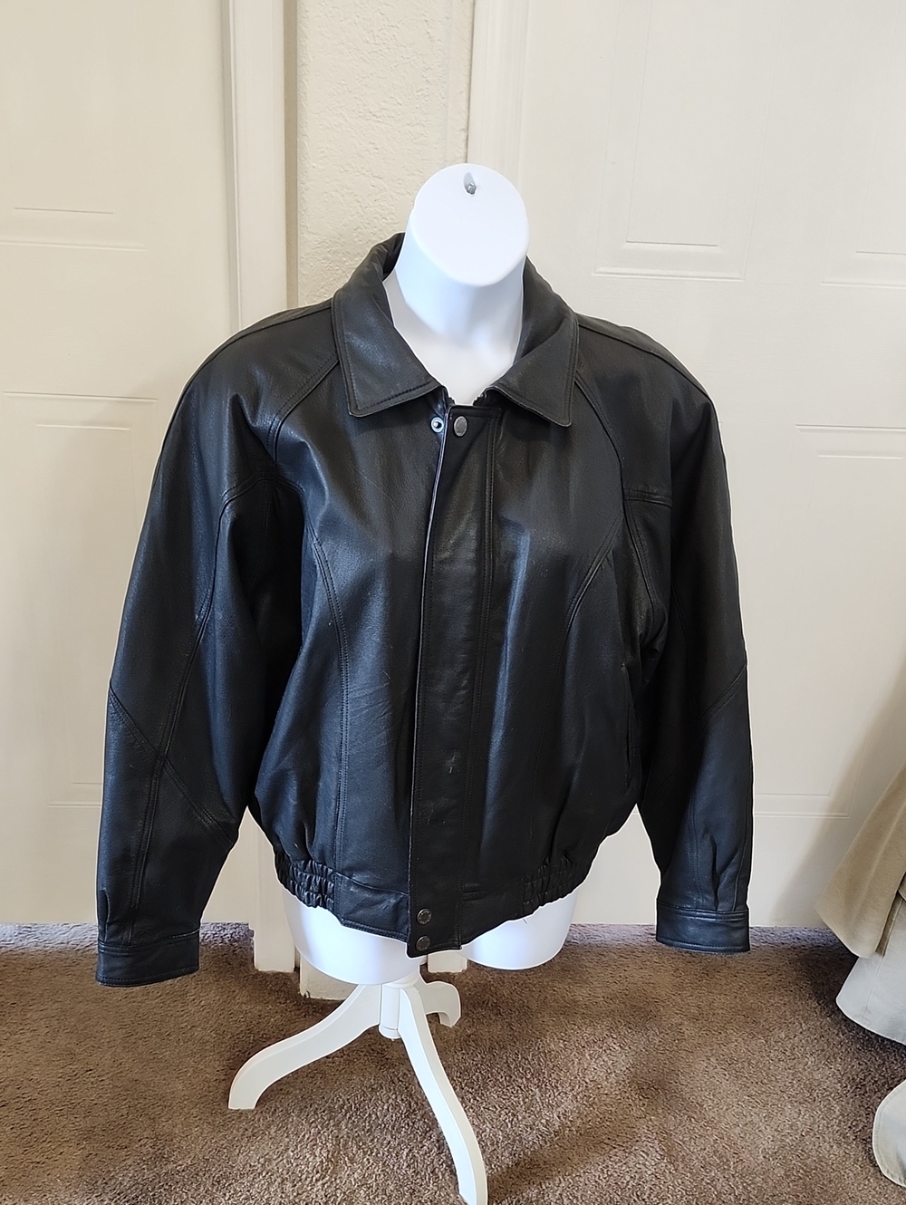 Pierre Cardin Black Leather Bomber Jacket